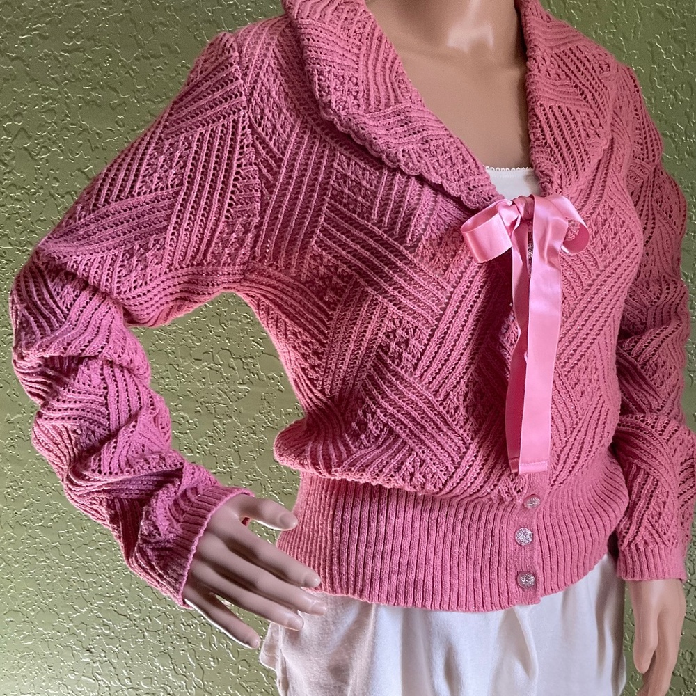 Pink Cable Knit Cardigan - Picture 2 of 11